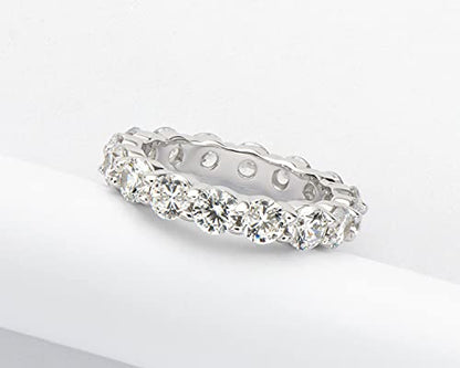 AINUOSHI Eternity Ring, 925 Sterling Silver Engagement Promise Ring for Women,Emerald Oval Radiant Round Cushion Cut Cubic Zirconia CZ Fine Ring,Stackable Full Eternity Wedding Band - color: Round Cut