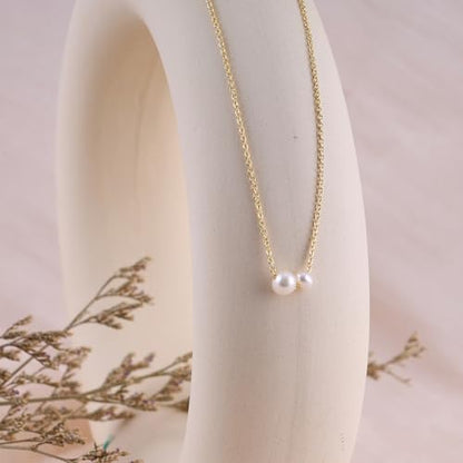 Pearl Necklaces for Women, Dainty Gold Necklace 14K Gold Plated Charm CZ Pearl Pendant Necklace Simple Gold Pearl Choker Necklaces for Women Trendy Wedding Womens Jewelry - color: two pearl necklace-gold
