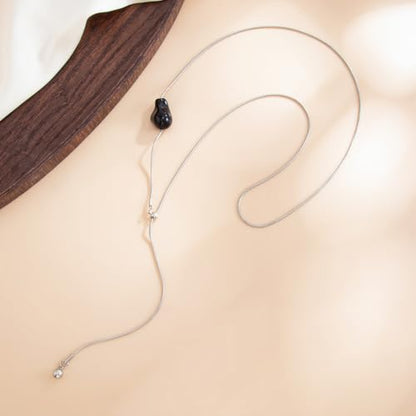 Minimalism Long Chain Y-necklace for Women Fashion Irregular Pendant Adjustable Statement Collarbone Necklace Simple Sweater Chain Holiday Jewelry Gifts - color: Black