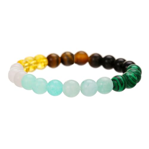 Natural Stone Beaded Bracelet for Men Women, Malachite Tiger Eye Obsidian Elastic Stretch Bracelet for Wealth & Energy - color: White-yellow