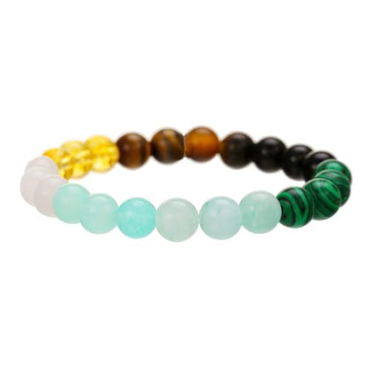 Natural Stone Beaded Bracelet for Men Women, Malachite Tiger Eye Obsidian Elastic Stretch Bracelet for Wealth & Energy - color: White-yellow