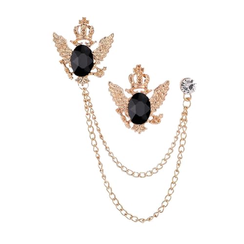 4PCS Gem Brooch Lapel Pin Chain for Men Retro Crystal Tassel Chain Brooch Pin Career Suit Tuxedo of Shirts Tie Hat Scarf Father's Day Gift - color: 2 PCS Black