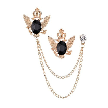 4PCS Gem Brooch Lapel Pin Chain for Men Retro Crystal Tassel Chain Brooch Pin Career Suit Tuxedo of Shirts Tie Hat Scarf Father's Day Gift - color: 2 PCS Black