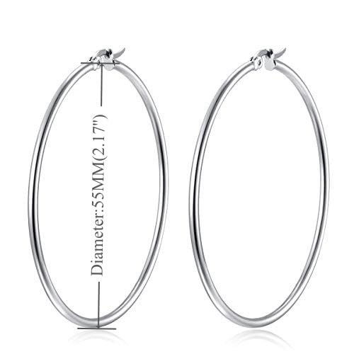 Pair Womens Large Huggie Hinged Hoop Earrings, Classic Party - color: Silver color, size: 5.5CM