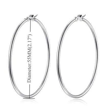 Pair Womens Large Huggie Hinged Hoop Earrings, Classic Party - color: Silver color, size: 5.5CM
