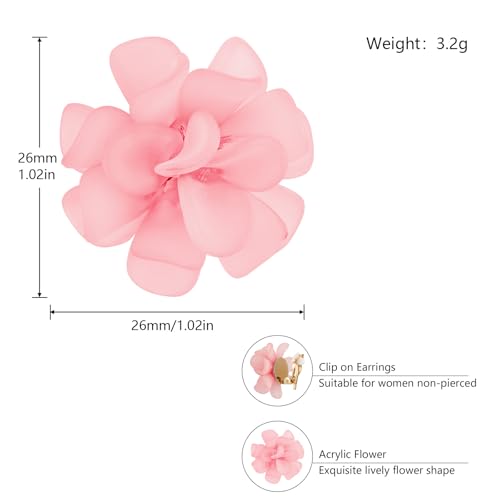 LAXPICOL Fashion Flower Clip On Earrings For Women Cute Lovely Acrylic Flower Earrings No piercing Earrings - color: pink