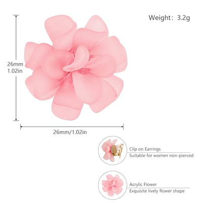 LAXPICOL Fashion Flower Clip On Earrings For Women Cute Lovely Acrylic Flower Earrings No piercing Earrings - color: pink