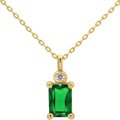 Diamond Pendant Necklaces for Women, Dainty 18k Gold/White Gold Plated Necklace, Gold/Silver Simple Choker Necklaces for Women, Trendy Jewelry Gifts - color: Square Green CZ -Gold