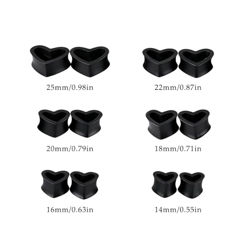 Heart Silicone Ear Tunnel Plugs Gauges Expanders Hollow Flexible Soft Tunnels Kit Stretcher Earrings Fashion Lobe Piercing Body Jewelry for Women Her 6 Pairs Set - color: Black, size: 14mm-25mm