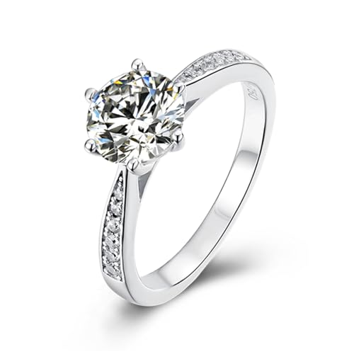 LUSHE Moissanite Engagement Ring 1-2CT D Color VVS1 Clarity 925 Sterling Silver with 18K White Gold Plated Solitaire Moissanite Wedding Promise Rings for Women - color: 003-1 Carat