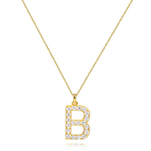 Tarsus Initial Cubic Zirconia Necklace for Women Teens | Jewelry Gifts for Women Adjustable Chain 18" + 2" - style: Gold-B-Diamond style