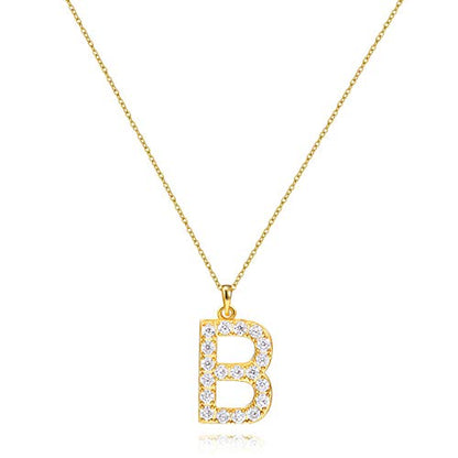Tarsus Initial Cubic Zirconia Necklace for Women Teens | Jewelry Gifts for Women Adjustable Chain 18" + 2" - style: Gold-B-Diamond style