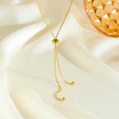 Lariat Necklace for Women Dainty Gold Long Necklace 14k Gold Plated Adjustable Y-Shaped Pendant Necklace Sliding Lariat Chain Minimalist Layered Statement Jewelry - color: Gold-A