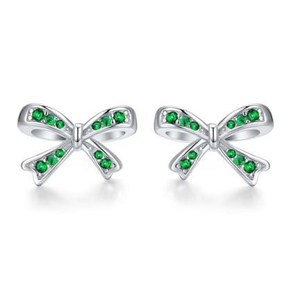 925 Sterling Silver Birthstone Bow Stud Earrings for Girls Women Bow Jewelry Birthday Gifts for Teens Kids Girls Bowknot Stud Earrings - color: 05.May