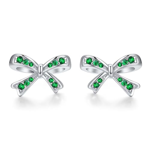 925 Sterling Silver Birthstone Bow Stud Earrings for Girls Women Bow Jewelry Birthday Gifts for Teens Kids Girls Bowknot Stud Earrings - color: 05.May