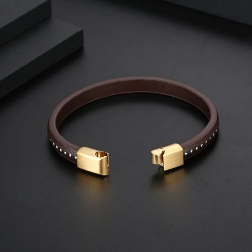Italian Handmade Leather Bracelets for Men - color: Thin Brown, size: 8.2"