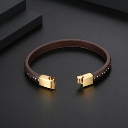 Italian Handmade Leather Bracelets for Men - color: Thin Brown, size: 8.2"
