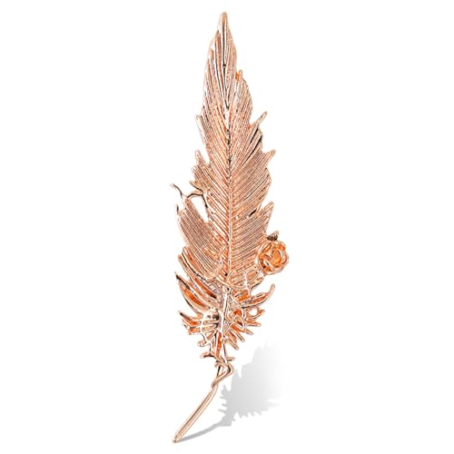 Small Rose Flower Feather Brooch Pin, Lapel Pin Men Women Suit | Classic Simple Metal Jewelry, Collar Shirt Clothes Blazer Coat Jacket Vest Hat Dress, Wedding Boutonniere, Velvet Pouch & Box - color: Pink