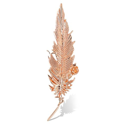 Small Rose Flower Feather Brooch Pin, Lapel Pin Men Women Suit | Classic Simple Metal Jewelry, Collar Shirt Clothes Blazer Coat Jacket Vest Hat Dress, Wedding Boutonniere, Velvet Pouch & Box - color: Pink