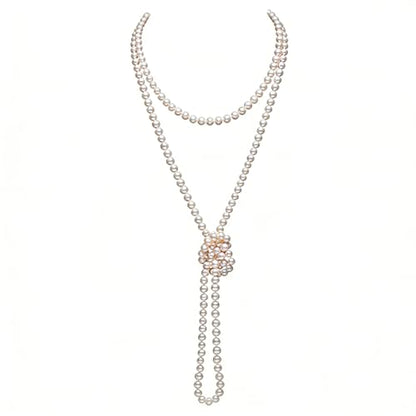 JKJF 1920s Pearls Beads Necklace, Fashion Imitation Faux Pearls Long Necklace Flapper Beads Retro Costume Jewelry - 60 Inches Length