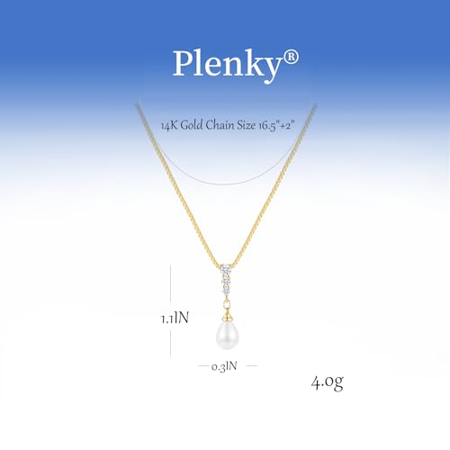 Plenky Pearl Necklaces for Women-14k Gold Plated Layered-Single Pearl Necklace Simple Pearl Choker Necklaces for Women Trendy Cute Gold Necklace Jewelry for Women Gifts - style: 3 CZ Pearls Necklace
