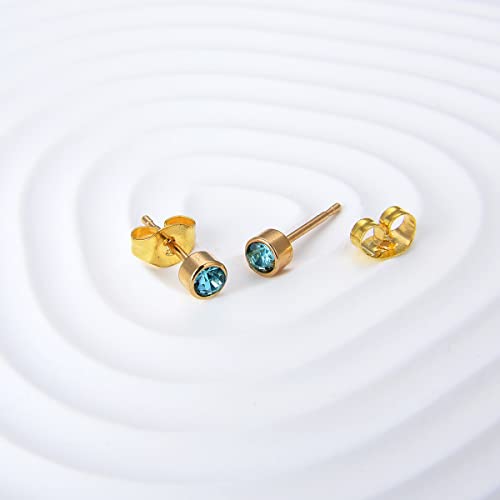 12 Pairs 18K Gold Plated Surgical Stainless Steel Stud Earring Cubic Zirconia CZ Multicolor Birthstone Stud Earrings Set - style: Round 2mm