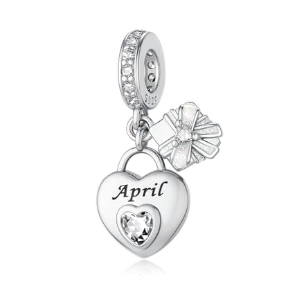 LNQOBU 925 Sterling Silve Heart-shaped Birthstone Charm for Bracelets, With 5A Cubic Zirconia Birthday Charms Dangle Pendant Bead for Pandora Bracelets - color: D-April