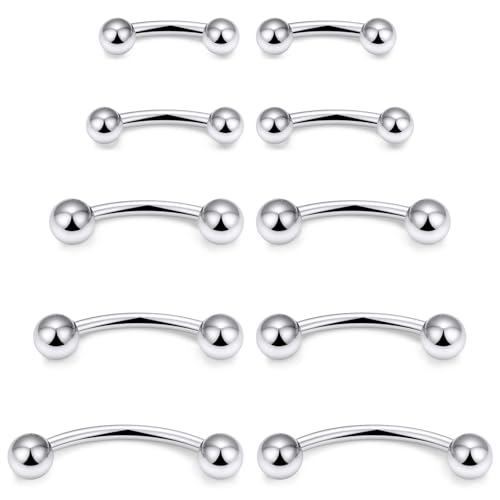 20G 16G 14G 12G Eyebrow Ring Piercing Jewelry Surgical Steel Vertical Labret Lip Ring Rook Daith Earrings Navel Small Tiny Belly Button Ring Piercing Jewelry for Women Men Silver Black Gold - color: Silver, size: 14G