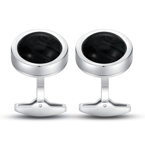 Cufflinks for Men, Stainless Steel Classic Black Pearl, Blue Carbon Fiber CuffLinks men's accessories, Great Gift for Father, Husband - style: Black agate