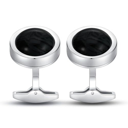 Cufflinks for Men, Stainless Steel Classic Black Pearl, Blue Carbon Fiber CuffLinks men's accessories, Great Gift for Father, Husband - style: Black agate