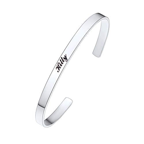 Custom4U Personalized Cuff Bracelets for Women Custom Name Bangle Bracelet | Inspirational Words Text Any Message Engraved Memory Jewelry Customized Gifts for Women BFF (Gift Box) - color: 7.0-Silver Color