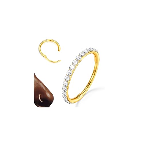 316L Stainless Steel 5A CZ Nose Rings Hoops Conch Helix Piercing Jewelry | Cartilage Earrings Tragus Rook Daith Piercing Jewelry, Septum Clicker Silver/Black/14K Gold Plated, 6-12mm, 16G/18G/20G - color: Gold, Clear CZ(5A), 20G, size: 20g(0.8mm)-9mm