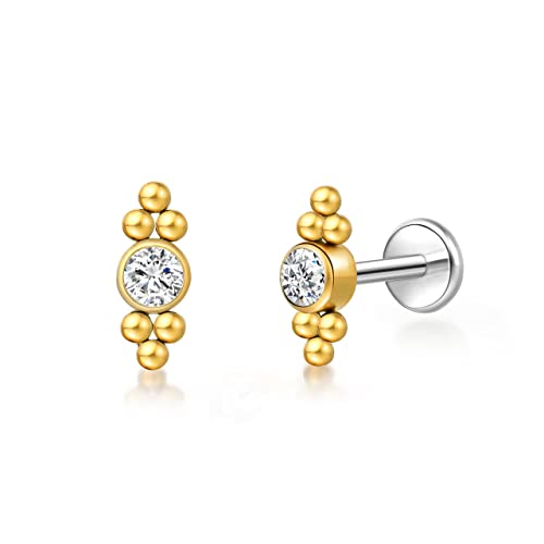 limerencia G23 Hypoallergenic 18g Flat Back Stud Earrings | F136 Implant Grade Titanium Pressfit Threadless Push Pop in Cartilage Helix Labret Lip Monroe Tragus Flat Back Piercing Studs - color: Deux Gold
