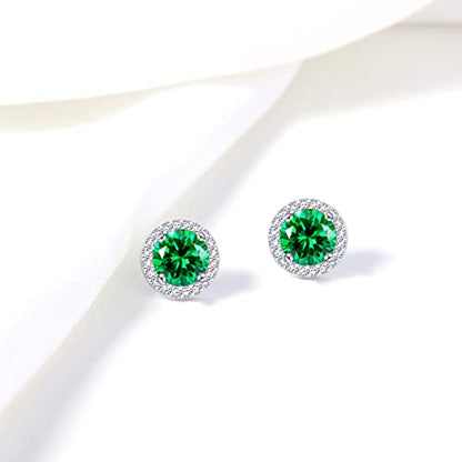 YOQUCOL Bright 8MM,10MM Cubic Zirconia Crystal Stud Earrings Round Pierced Earrings For Women - color: 8MM-Green