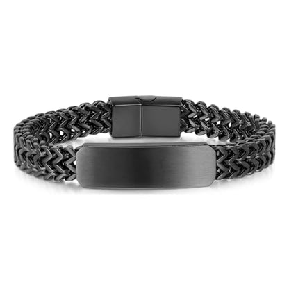 Xusamss Mens Cuban Link Bracelet Stainless Steel Double Layer Chain Jewelry Heavy Blank Bar Design Link Bracelet for Men - color: Black