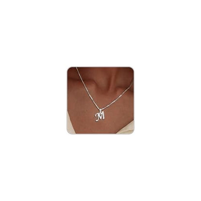 Initial Necklace for Women, 14K Gold Silver Plated Box Chain Letter Pendant, Trendy Name Necklace, Dainty Personalized Charm Jewelry Gift for Her - color: Silver, style: M