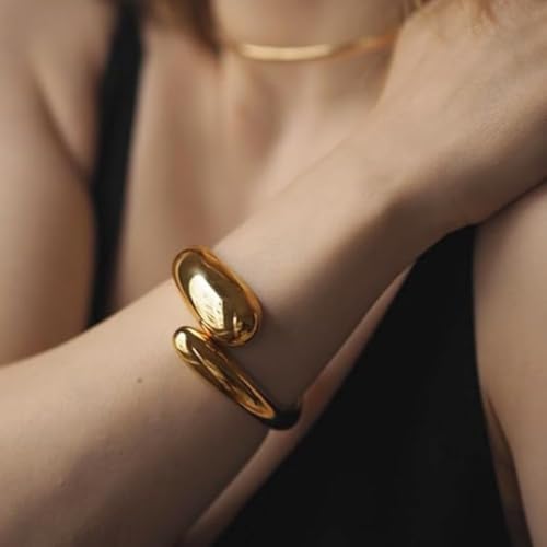 Gold/Silver Cuff Bangle Bracelets For Women Chunky Waterdrop Twisted Hinged Bangle Bracelets Minimalist Arm Cuff Bracelet Jewelry Gifts - color: 5Gold