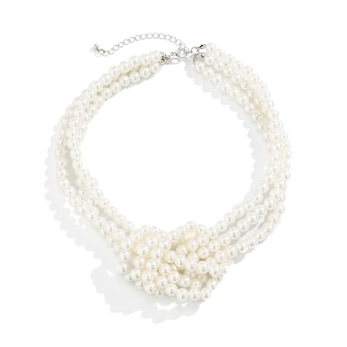 Knot Pearl Choker Necklace For Women 1920s Faux Pearl Bead Statement Necklace Adjustable Twisted Knot Charm Necklaces Jewelry Valentine Christmas Gift - color: White