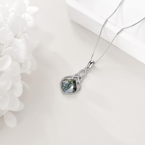 YAFEINI Irish Celtic Pendant Necklace Sterling Silver Natural Stone Teardrop Necklace Jewelry Gifts For Women Girls - color: Moss agate necklace