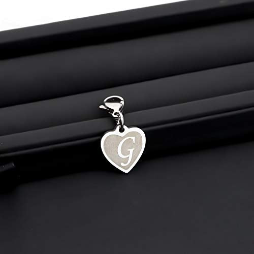 FAADBUK Initial Letter A-Z Alphabet Heart Charms for Jewelry Bracelet Keychain Necklace Initial Stainless steel Clasp Clip on Charm - color: intial G