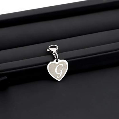 FAADBUK Initial Letter A-Z Alphabet Heart Charms for Jewelry Bracelet Keychain Necklace Initial Stainless steel Clasp Clip on Charm - color: intial G