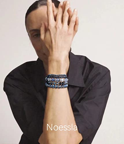 Noessla Beaded Boho Stretch Bracelet Colorful Stackable Crystal Beads Bracelets Trendy Costume Jewelry Mothers Day Gifts for Women - color: 21-Blue
