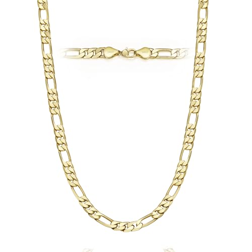 Gold Necklace for Women & Men,14k Gold Figaro Chain Necklace Chunky Statement Dainty Trendy Charm Necklace Jewelry Gifts Size 18-24 Inches Simple Unisex Cadenas De Oro Para Mujer 14k - size: 6MM
