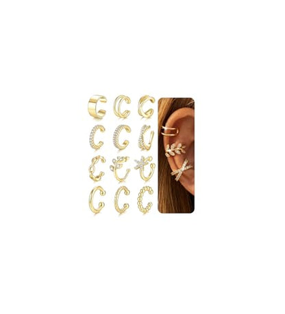 Ear Cuffs Non Piercing 14K Gold Plated Clip on Cartilage Earring for Women - Adjustable Lightweight Fake Piercings Ear Cuff Earrings Hypoallergenic Non Tarnish Earrings Jewelry