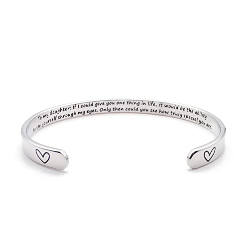 Dczosily Inspirational Bracelets for Women Stainless Steel Cuff Bracelet Engraved Jewelry Motivational Bangles Personalized Gifts for Best Friend/Mom - style: Daughter-To my daughter: If I could give you one thing in life... special you are.