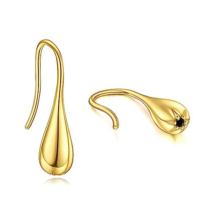 Pull Through Teardrop Dangle Earrings 925 Sterling Silver Simple Water Drop Earrings Birthday Mother's Day Christmas Gifts for Women - style: gold teardrop earrings