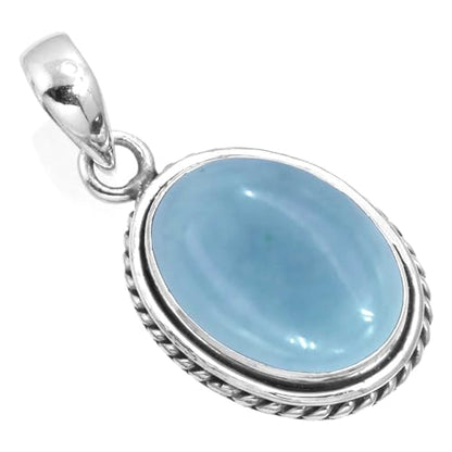 Chunky Natural Gemstone Pendant Necklace For Women Onyx, Turquoise, Amber, Garnet Oval Boho Genuine 925 Sterling Silver Handmade Jewelry - color: Angelite