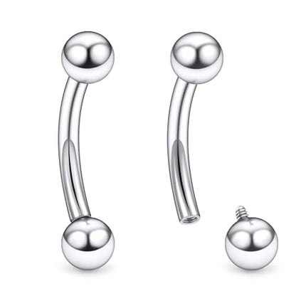 Ruifan 20g 18g 16g 14g 12g 8g 6g 4g 2g Rook Piercing Jewelry Titanium Internally Threaded Curved Barbell Eyebrow PA Tragus Helix Conch Lobe Earrings Lip Rings Body Piercing Jewelry For Women Men - size: 14G - 10mm Ball