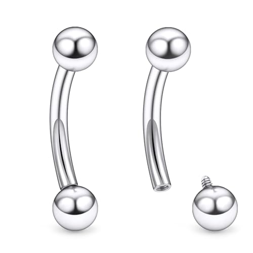 Ruifan 20g 18g 16g 14g 12g 8g 6g 4g 2g Rook Piercing Jewelry Titanium Internally Threaded Curved Barbell Eyebrow PA Tragus Helix Conch Lobe Earrings Lip Rings Body Piercing Jewelry For Women Men - size: 14G - 10mm Ball
