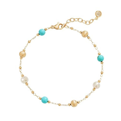 Gold Chain Bracelet for Women, 14K Gold Plated | Dainty Bracelets with Adjustable Chain, Trendy Jewelry Gift for Women - style: turquoise pearl